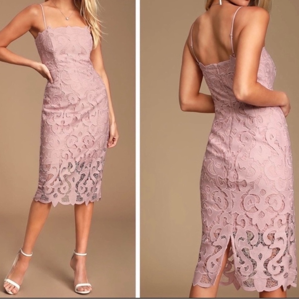Bardot Lace Midi Dress in Pink